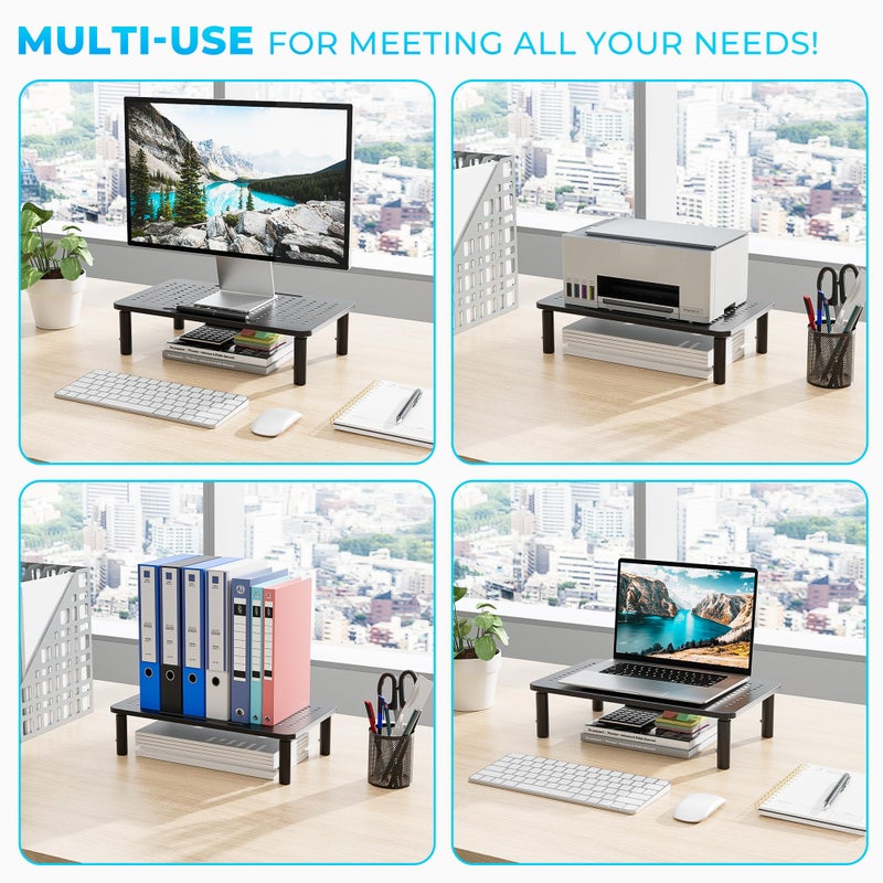 BONTEC Monitor Stand 2 Pack Height Adjustable Metal Riser with Pen Holder, Black, 14.5â€ x 9.1â€, Ergonomic Desktop Stand for Computer, Printer, Laptop, Adjustable Desk Riser with Cable Management - Image 2